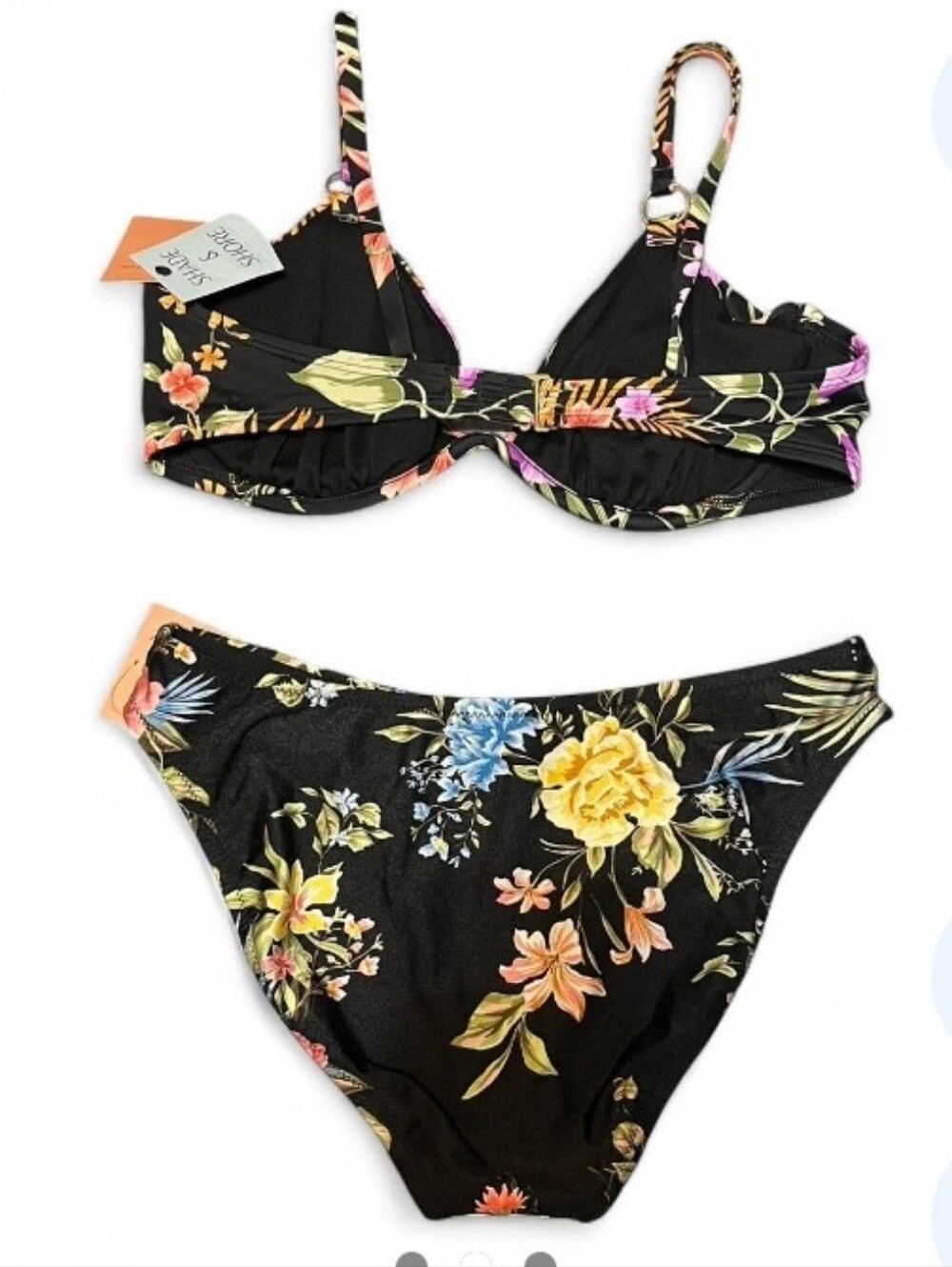 NWT Shade & Shore Black Tropical Underwire Bikini Set Swim 34DD Top / M Bottoms - Picture 4 of 5